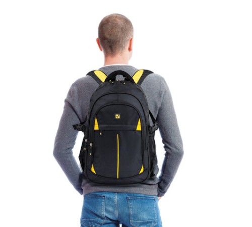 Рюкзак BRAUBERG TITANIUM универсальный, 3 отделения, черный, желтые вставки, 45х28х18 см, 224385