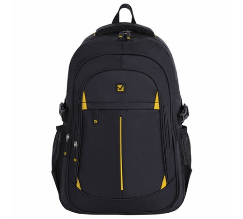 Рюкзак BRAUBERG TITANIUM универсальный, 3 отделения, черный, желтые вставки, 45х28х18 см, 224385