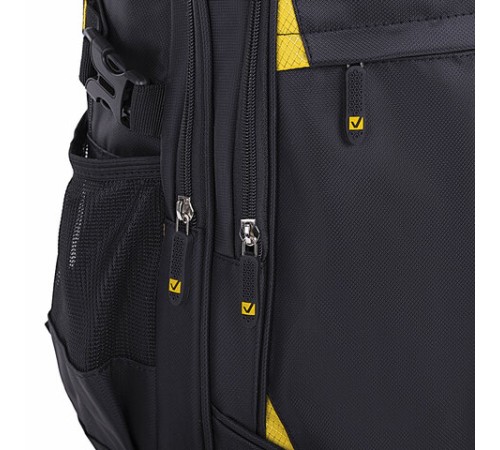 Рюкзак BRAUBERG TITANIUM универсальный, 3 отделения, черный, желтые вставки, 45х28х18 см, 224385