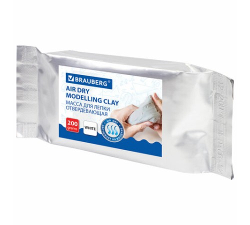 Паста (масса) для лепки BRAUBERG, самозатвердевающая, 200 г, натуральный белый, ВЫСШЕЕ КАЧЕСТВО, 224441