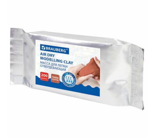 Паста (масса) для моделирования и лепки BRAUBERG, самозатвердевающая, 200 г, терракотовая, ВЫСШЕЕ КАЧЕСТВО, 224442