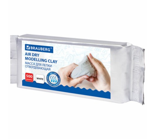Паста (масса) для лепки BRAUBERG, самозатвердевающая, 500 г, натуральный белый, ВЫСШЕЕ КАЧЕСТВО, 224443