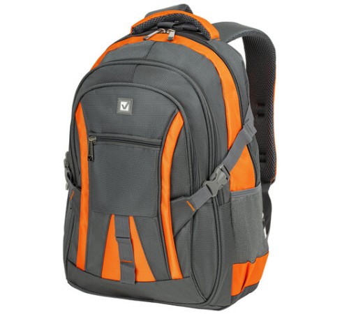 Рюкзак BRAUBERG DELTA универсальный, 3 отделения, серый/оранжевый, 