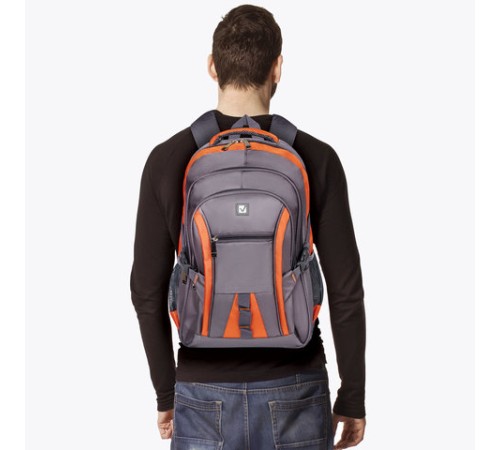 Рюкзак BRAUBERG DELTA универсальный, 3 отделения, серый/оранжевый, 