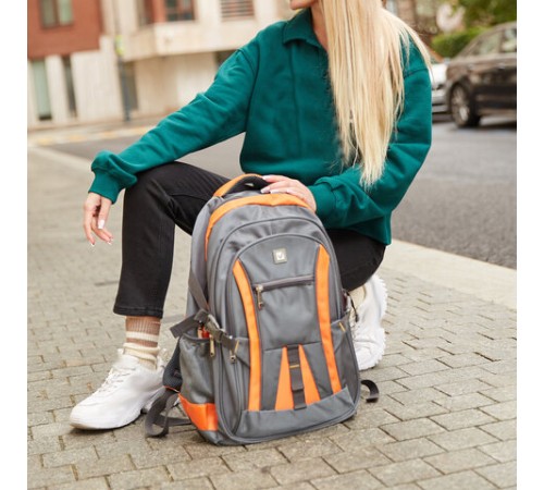 Рюкзак BRAUBERG DELTA универсальный, 3 отделения, серый/оранжевый, 