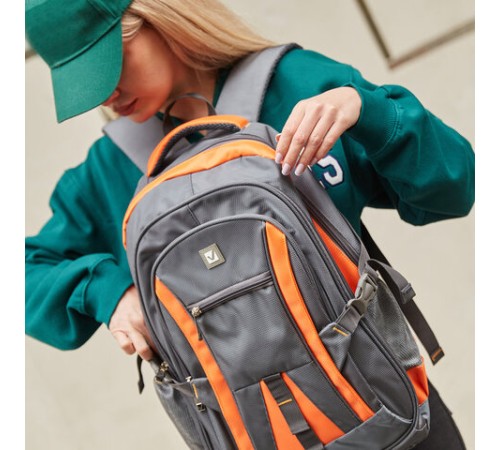 Рюкзак BRAUBERG DELTA универсальный, 3 отделения, серый/оранжевый, 