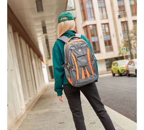 Рюкзак BRAUBERG DELTA универсальный, 3 отделения, серый/оранжевый, 