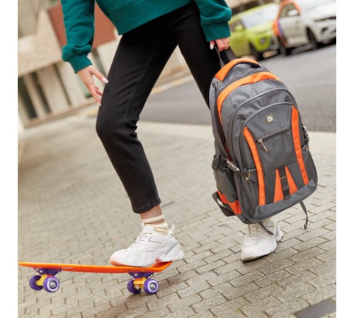 Рюкзак BRAUBERG DELTA универсальный, 3 отделения, серый/оранжевый, 