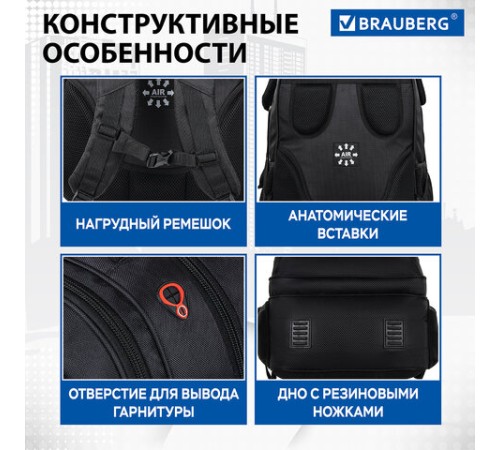 Рюкзак BRAUBERG FUNCTIONAL с отделением для ноутбука, 3 отделения, нагрудный ремешок, 