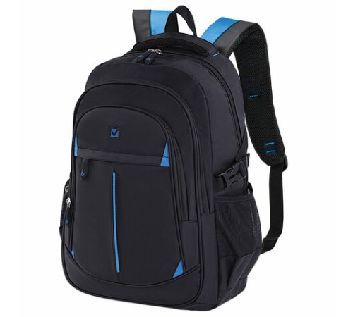 Рюкзак BRAUBERG TITANIUM универсальный, 3 отделения, черный, синие вставки, 45х28х18 см, 224734