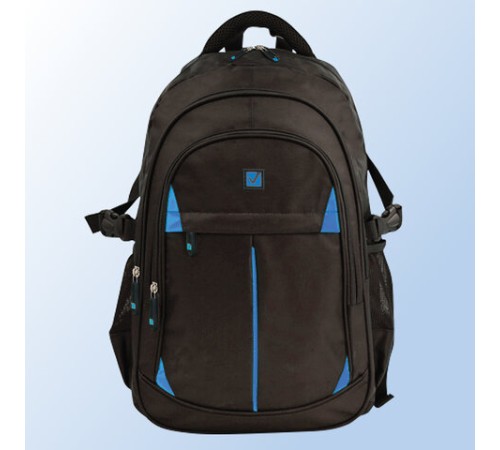 Рюкзак BRAUBERG TITANIUM универсальный, 3 отделения, черный, синие вставки, 45х28х18 см, 224734