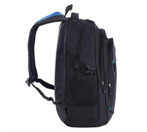 Рюкзак BRAUBERG TITANIUM универсальный, 3 отделения, черный, синие вставки, 45х28х18 см, 224734