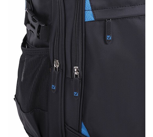 Рюкзак BRAUBERG TITANIUM универсальный, 3 отделения, черный, синие вставки, 45х28х18 см, 224734