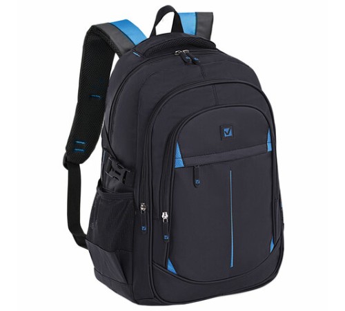 Рюкзак BRAUBERG TITANIUM универсальный, 3 отделения, черный, синие вставки, 45х28х18 см, 224734