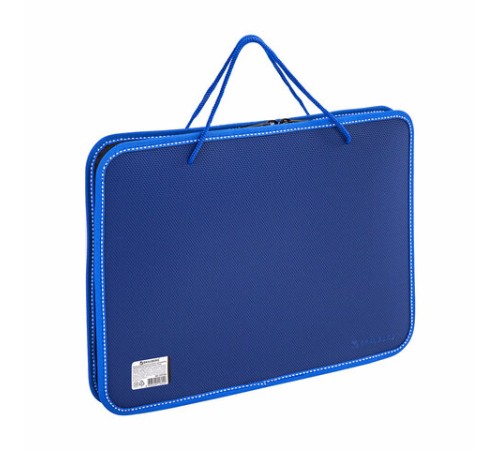 Папка на молнии пластиковая с ручками BRAUBERG, А4, 350х270х45 мм, фактура бисер, синяя, 225163