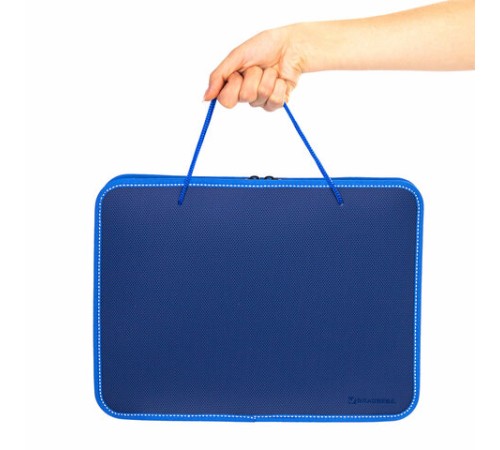 Папка на молнии пластиковая с ручками BRAUBERG, А4, 350х270х45 мм, фактура бисер, синяя, 225163