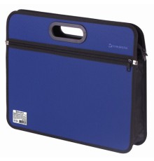 Сумка пластиковая BRAUBERG, А4+, 390х315х70 мм, на молнии, внешний карман, фактура бисер, синяя, 225167