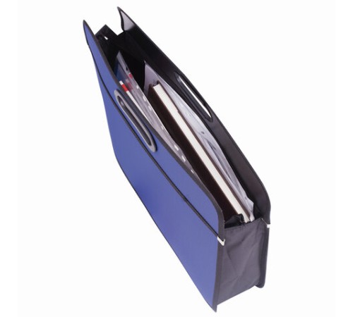 Сумка пластиковая BRAUBERG, А4+, 390х315х70 мм, на молнии, внешний карман, фактура бисер, синяя, 225167