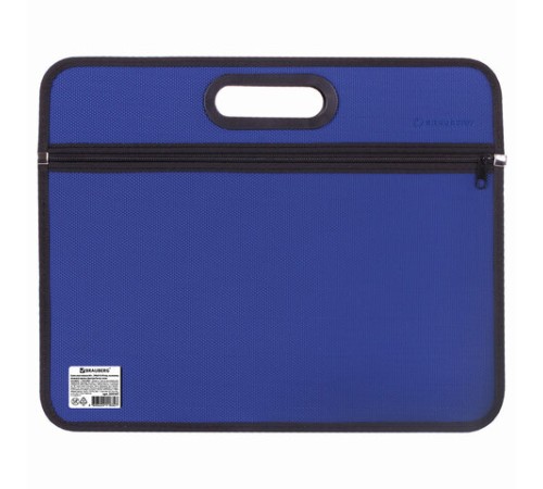 Сумка пластиковая BRAUBERG, А4+, 390х315х70 мм, на молнии, внешний карман, фактура бисер, синяя, 225167