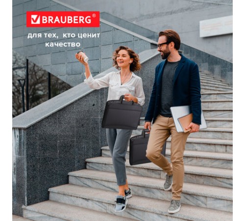 Папка-портфель пластиковая BRAUBERG А4+ (355х290х60 мм), выдвижные ручки, 9 отделений, 1 карман, черная, 225168