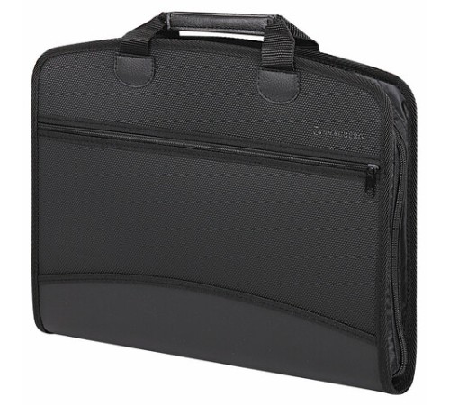 Папка-портфель пластиковая BRAUBERG А4+ (375х305х60 мм), 4 отделения, 2 кармана, на молнии, черный, 225169