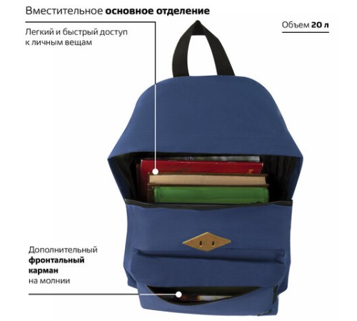 Рюкзак BRAUBERG СИТИ-ФОРМАТ один тон, универсальный, синий, 41х32х14 см, 225373