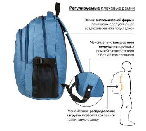 Рюкзак BRAUBERG HIGH SCHOOL универсальный, 3 отделения, 