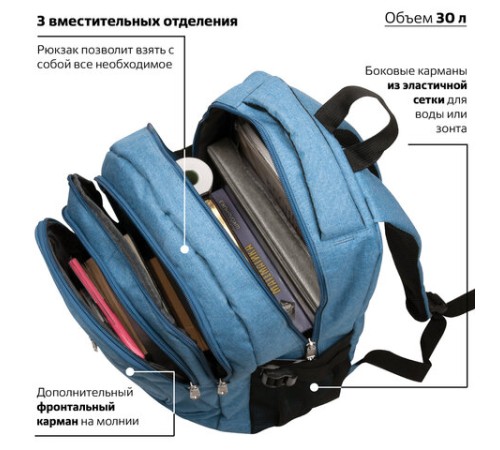 Рюкзак BRAUBERG HIGH SCHOOL универсальный, 3 отделения, 