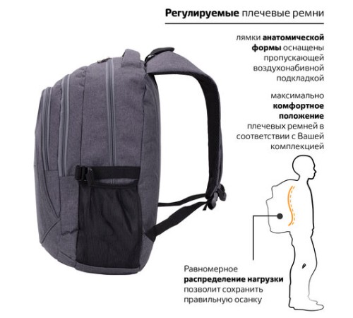 Рюкзак BRAUBERG HIGH SCHOOL универсальный, 3 отделения, 