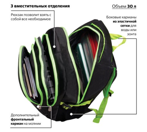 Рюкзак BRAUBERG HIGH SCHOOL универсальный, 3 отделения, 