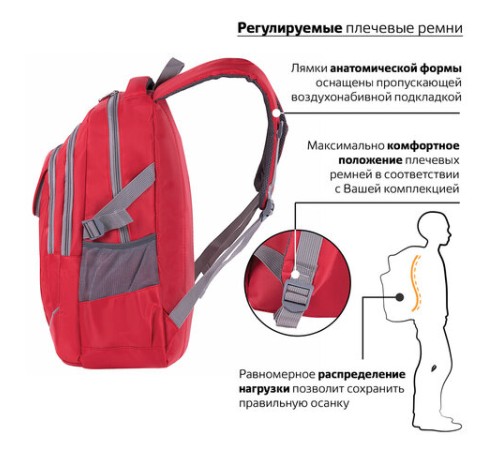 Рюкзак BRAUBERG HIGH SCHOOL универсальный, 3 отделения, 