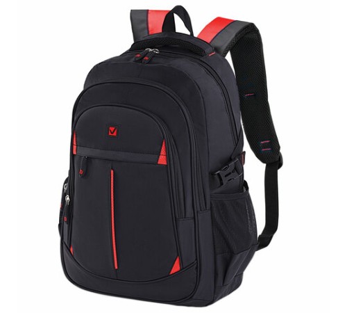 Рюкзак BRAUBERG TITANIUM универсальный, 3 отделения, черный, красные вставки, 45х28х18 см, 226376