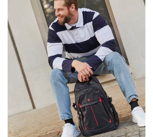 Рюкзак BRAUBERG TITANIUM универсальный, 3 отделения, черный, красные вставки, 45х28х18 см, 226376