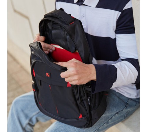 Рюкзак BRAUBERG TITANIUM универсальный, 3 отделения, черный, красные вставки, 45х28х18 см, 226376