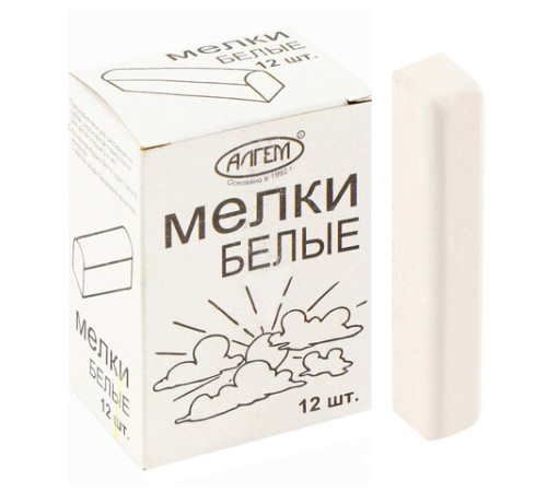 Мел белый квадратный 12 штук, АЛГЕМ, картонная упаковка, НМБ-12