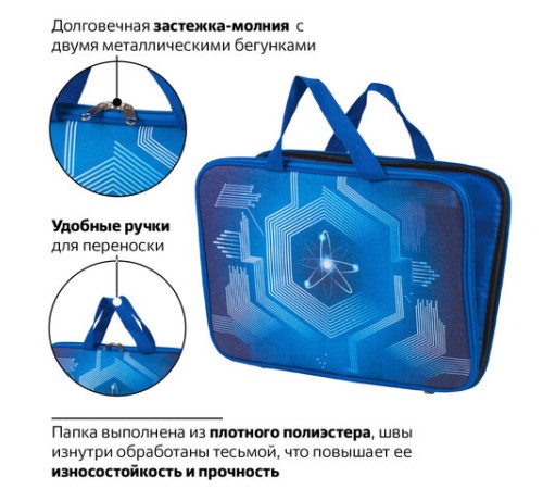 Папка на молнии с ручками BRAUBERG, А4, 1 отделение, с подкладкой, полиэстер, 20 мм, 