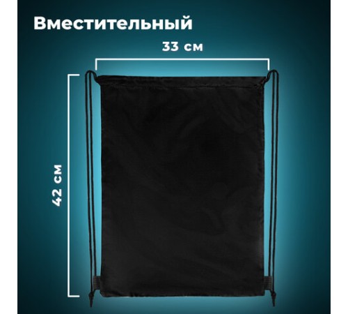 Мешок для обуви BRAUBERG ПРОЧНЫЙ, на шнурке, черный, 42x33 см, 227143