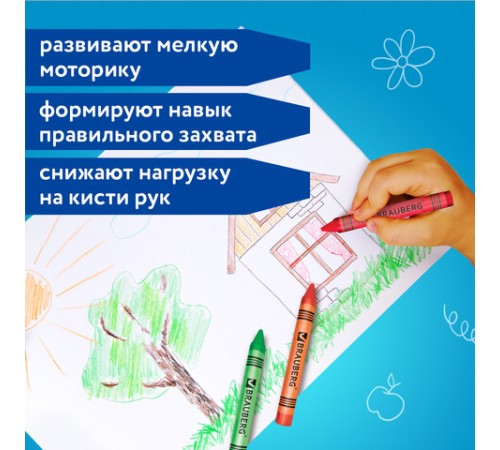 Восковые мелки трехгранные утолщенные BRAUBERG 