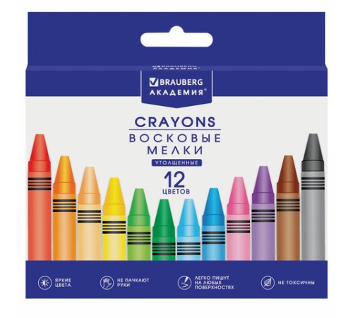 Восковые мелки трехгранные утолщенные BRAUBERG 