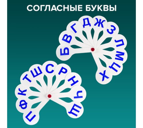Веер-касса (гласные, согласные) ПИФАГОР, набор 2 шт., европодвес, 227393