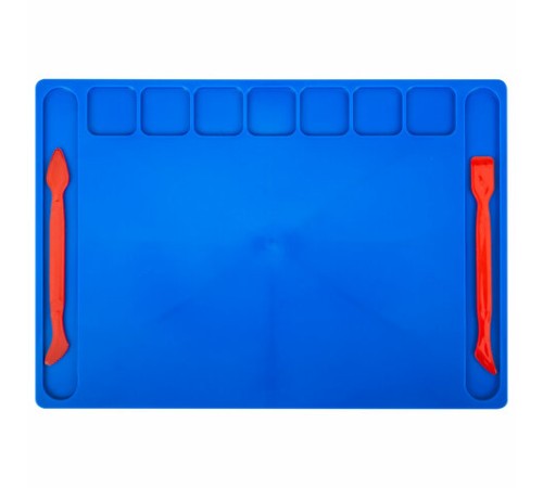 Доска для лепки А4, 280х200 мм, ЮНЛАНДИЯ, синяя, 7 отделений для пластилина, 2 стека, 227399