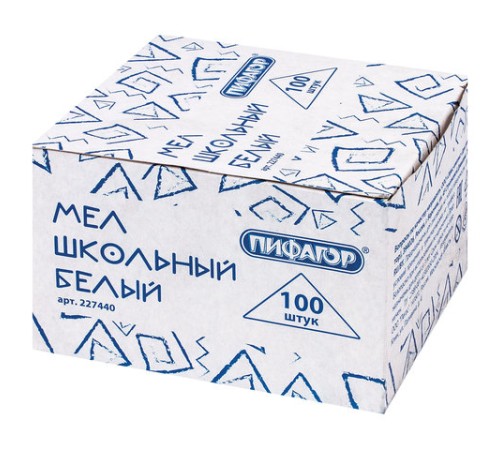 Мел белый квадратный 100 штук, ПИФАГОР, картонная упаковка, 227440
