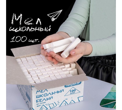 Мел белый квадратный 100 штук, ПИФАГОР, картонная упаковка, 227440