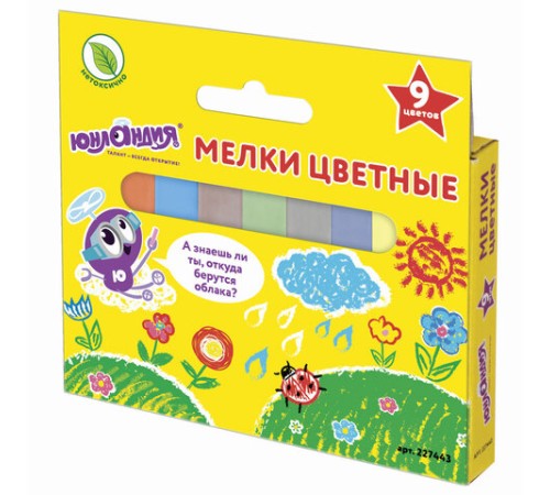 Мел цветной квадратный 9 штук, ЮНЛАНДИЯ 