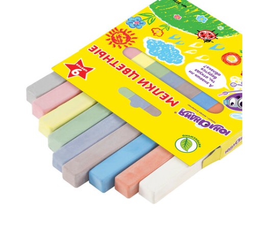 Мел цветной квадратный 9 штук, ЮНЛАНДИЯ 