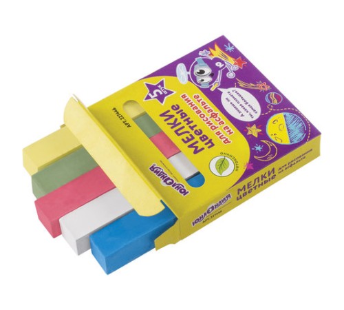 Мел для рисования на асфальте 5 штук, цветной квадратный, ЮНЛАНДИЯ 
