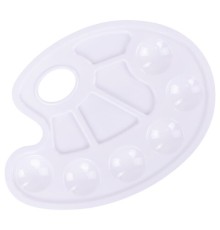 Палитра для рисования ПИФАГОР белая, овальная, 6 ячеек для красок и 4 ячейки для смешивания, 227805