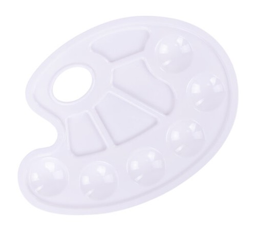 Палитра для рисования ПИФАГОР белая, овальная, 6 ячеек для красок и 4 ячейки для смешивания, 227805