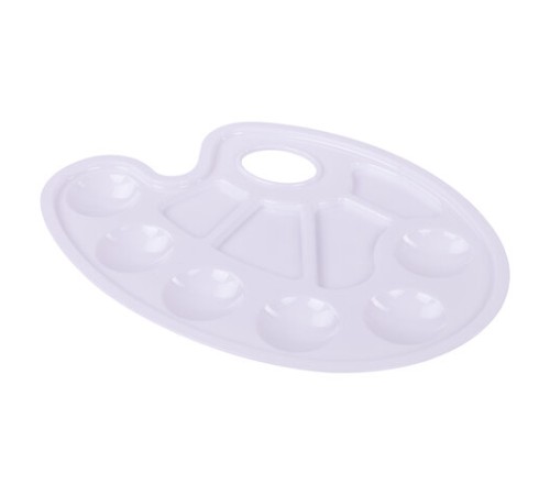 Палитра для рисования ПИФАГОР белая, овальная, 6 ячеек для красок и 4 ячейки для смешивания, 227805