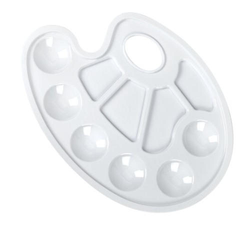 Палитра для рисования ЮНЛАНДИЯ белая, овальная, 6 ячеек для красок и 4 для смешивания, европодвес, 227806